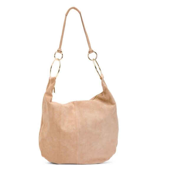 MARLON Champagne Made In Italy Suede Hobo With Rings